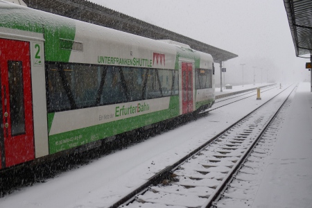 Viel Schnee, aber die Züge brachten uns gut nach Bad Kissingen und auch wieder zurück.