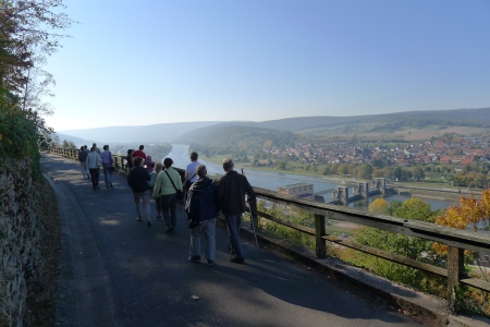 Wir wandern am Sonntag auf dem Fränkischen Rotweinwanderweg hoch über dem Main...